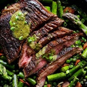 One-Skillet Steak and Spring Vegetables with Spicy Mustard