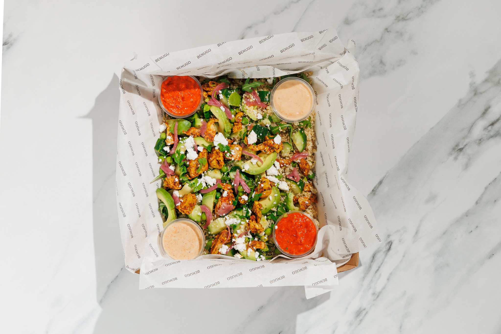 Chermoula chicken, green grains and avocado 