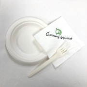 Compostable 6 inch plate, Compostable Forks, and GWM Cocktail Napkins