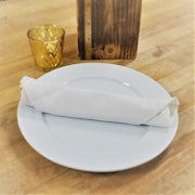 10.25" or 6" China Plates and Appropriate Flatware Rolled in a Black or White Linen Napkin