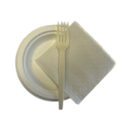Compostable 6 inch plate, Compostable Forks, and Cocktail Napkins
