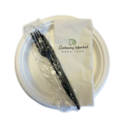 Compostable 9 inch plate, Fork/Knife Packet and GWM Dinner Napkins